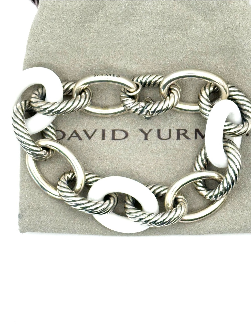 David Yurman Sterling Silver & White Ceramic Oval Link Bracelet RARE - Picture 4 of 10